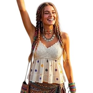 Japna Boho Embroidered Crochet Top Sizs L